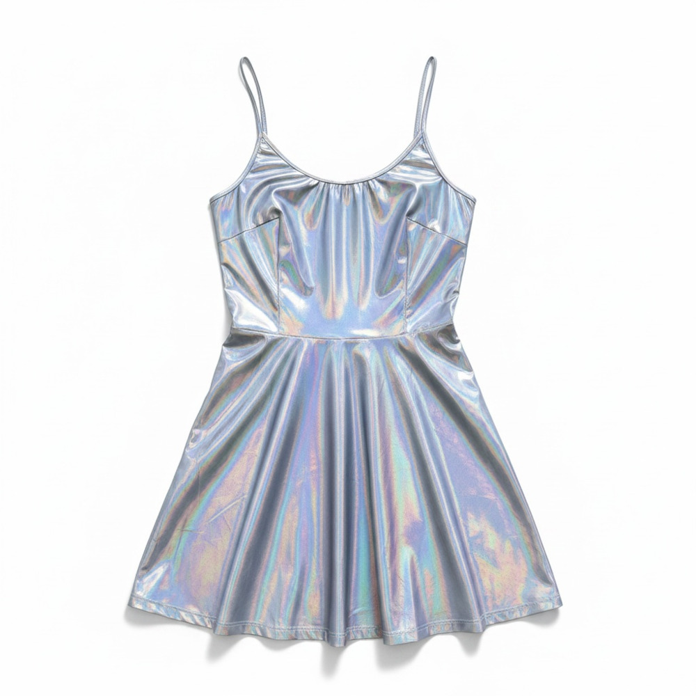 Women's Metallic Holographic Sleeveless A-Line Skater Mini Dress